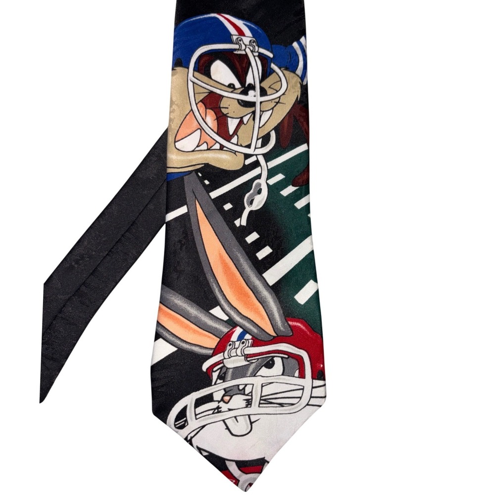 Vintage 1996 Looney Tunes Football Tie Bugs Bunny Taz Warner Bros 90s Kitsch Art